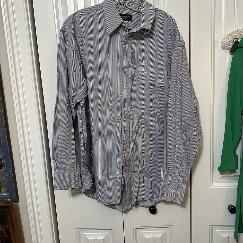 Gant Men's Button Down Long Sleeve Shirt 16 1/2 34/35 Pinstripe Dice print